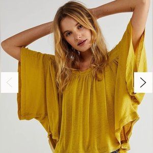 Free People Medium Sunsetter Tee Golden Meadow Cropped Linen Blend Blouse NEW